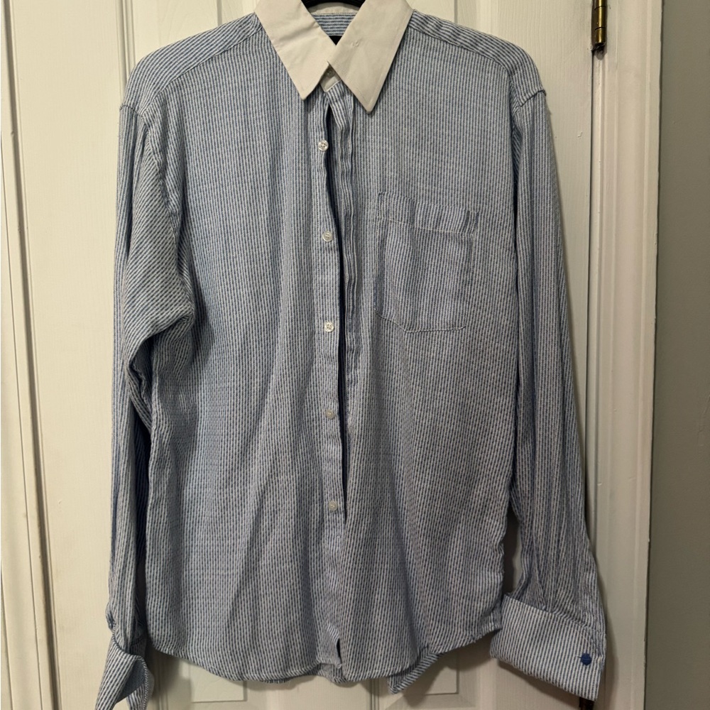 Classic Blue and White Striped Dress Shirt